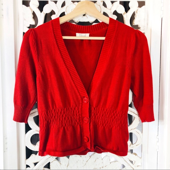 Fossil Sweaters - Fossil Red Cropped 1/2 Sleeve Button Up Sweater